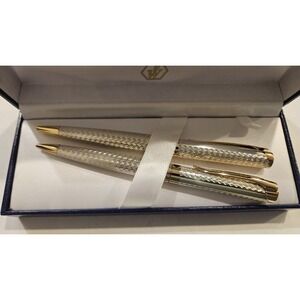Set Rare 1990s Solid 925 Sterling Silver & Gold Vermeil Waterman L'Etalon (Stal